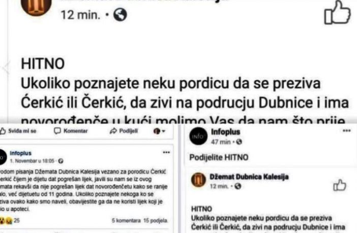 Putem Facebooka ispravljali grešku nakon pogrešno izdatog lijeka za dijete!